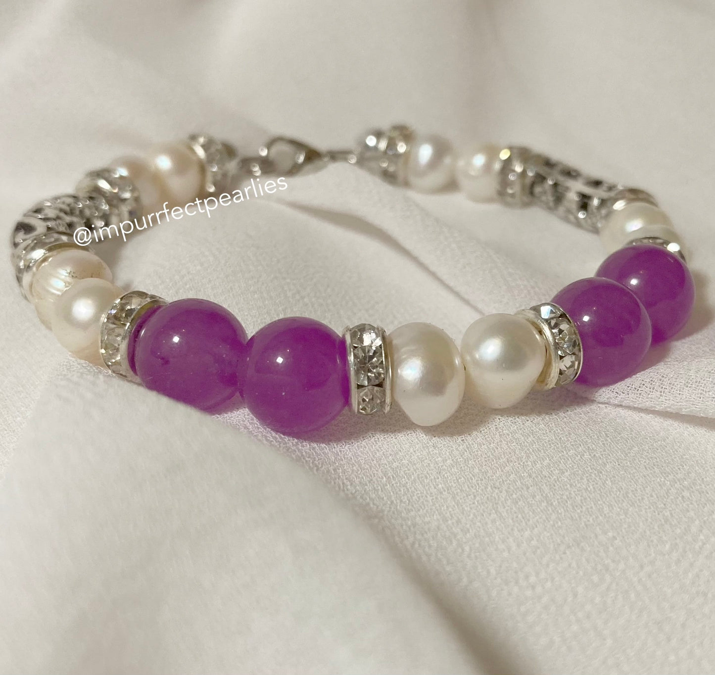 Freshwater White pearls with faux amethyst for adults