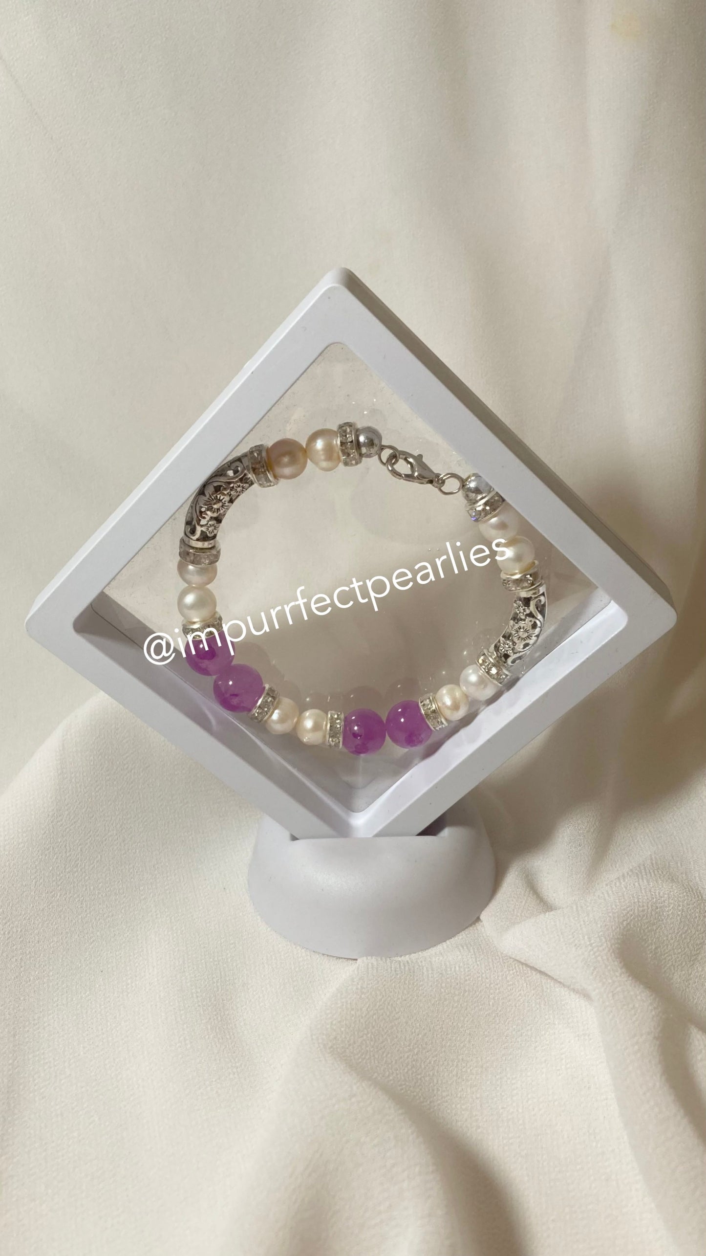 Freshwater White pearls with faux amethyst for adults
