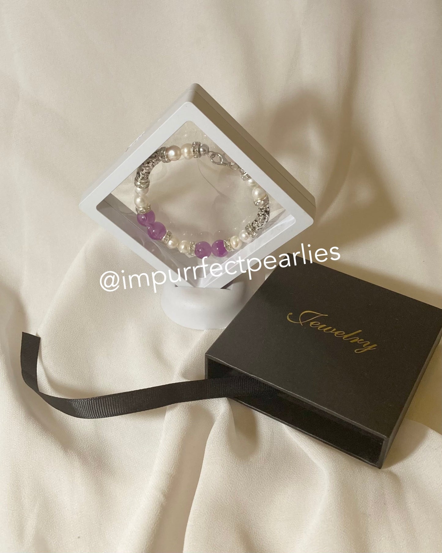 Freshwater White pearls with faux amethyst for adults