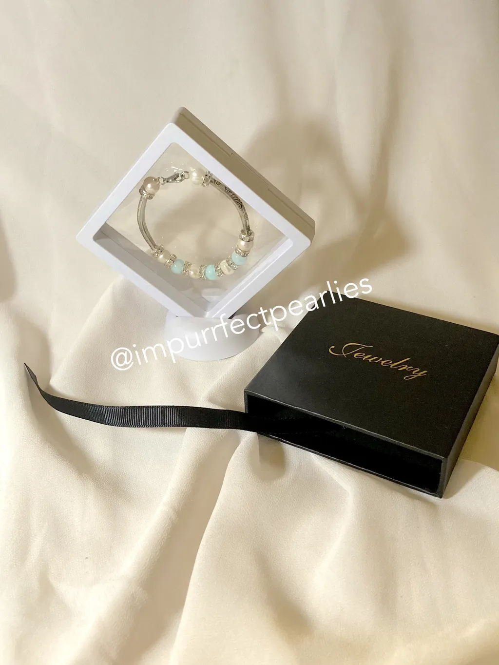 Freshwater White pearls with faux aquamarine for adults