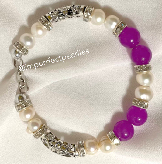 Freshwater White pearls with faux amethyst for adults